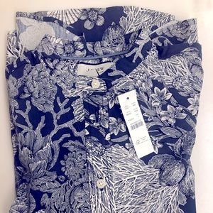 Jcrew Classic-fit collarless puff-sleeve shirt in Ratti® seashell print